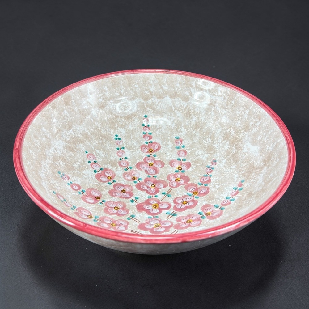 Orvieto Italy Hand Painted Floral Ceramic Serving Bowl Pink Hand Made‎ 10 Inch